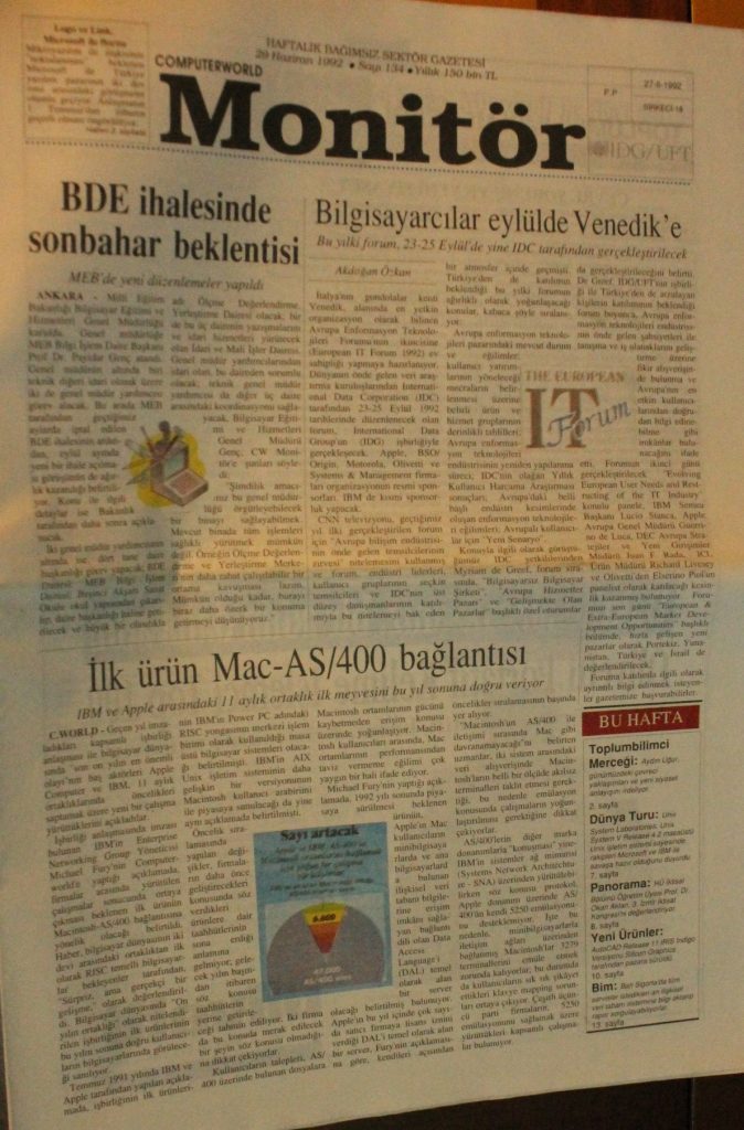 Computer World Monitör Gazetesi, 29 Haziran 1992, Sayı 134